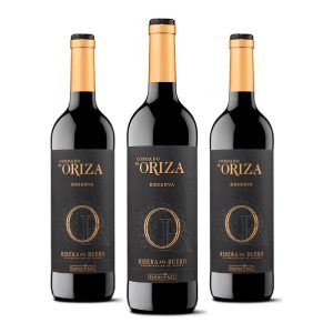 Estuche de Navidad con 3 botellas de Condado de Oriza Reserva, vino tinto elegante y complejo, ideal para regalos festivos y cenas navideñas.