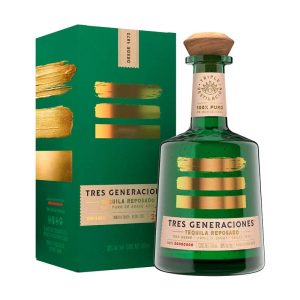 Tequila Tres Generaciones Reposado con su caja de presentación.